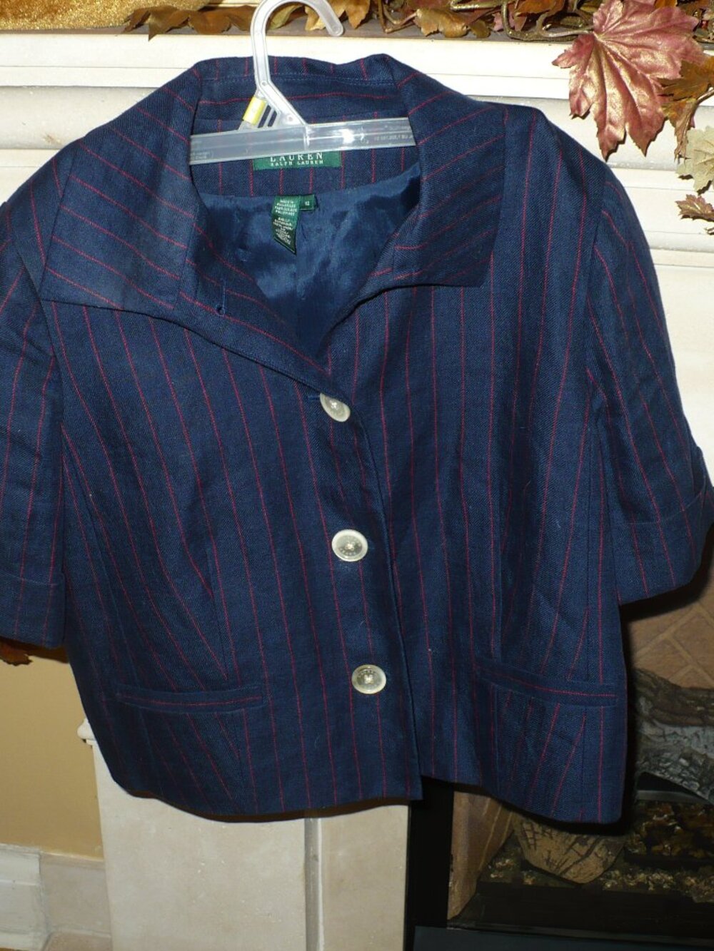 RALPH LAUREN FRENCH NAVY AND RED PIN STRIPPED TOP